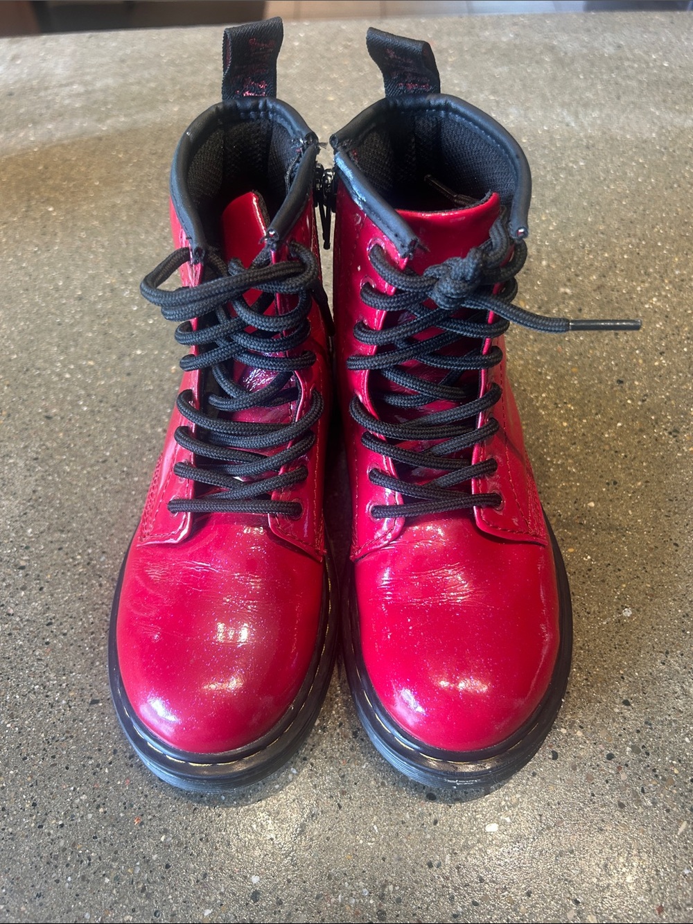 Glossy Red Lace-Up Combat Boots